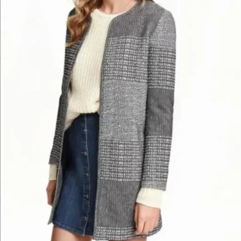 H&M Black White Checkered Open Overcoat